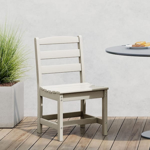 Shoreside All-Weather Plastic Outdoor Patio Armless Dining Side Chair, Sand
