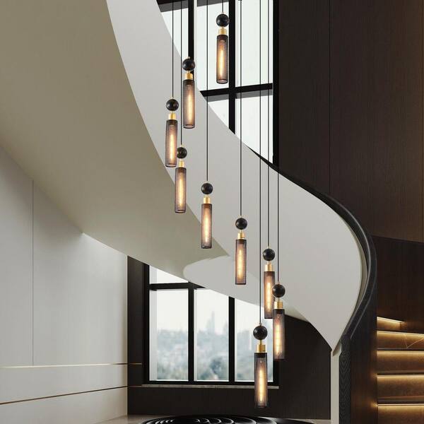 Jushua Modern 9-Light Black and Gold Adjustable Height Chandelier