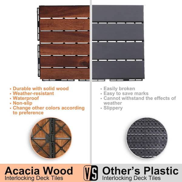 LIVIZA 1 ft. x 1 ft. Acacia Wood Deck Tile in Brown (30-Piece)