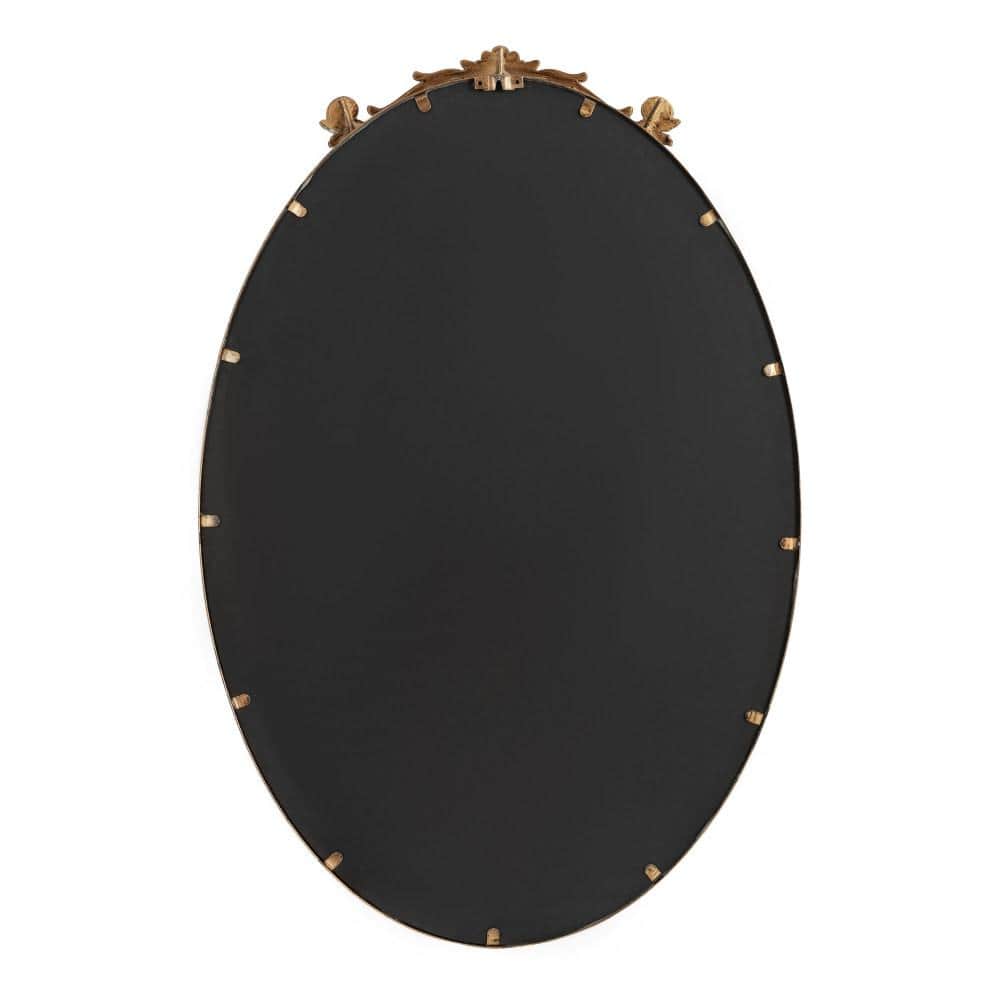 Antique Gold Oval Baroque Vanity Wall Mirror with Ornate Crown