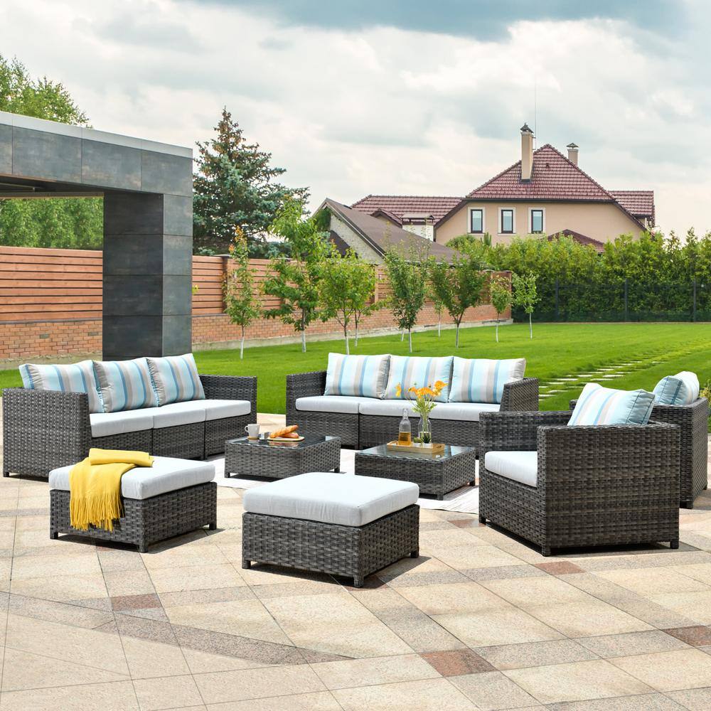 HOOOWOOO Tahiti Gray 12-Piece Wicker Outdoor Patio Conversation Seating ...