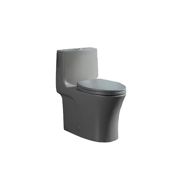 EAKYHOM Power Flush One-Piece 1.1/1.6 GPF Dual Flush Elongated 15.1 in in. Toilet in Light Gray, Slow-Close Seat Included