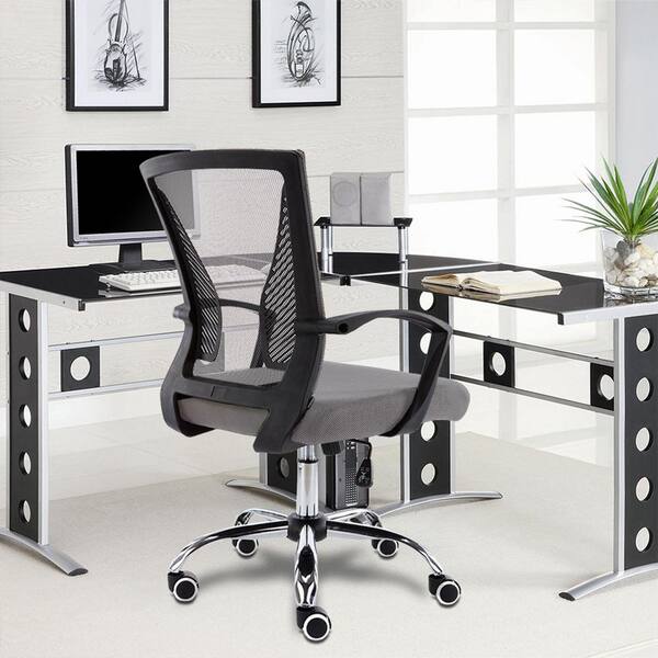 VANDUE - Zuna Black and Gray Ergonomic Mesh Mid Back Office Desk Rolling Chair