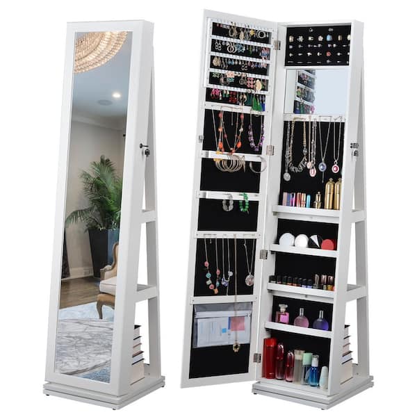 Unbranded White MDF Full Length Mirror 360° Swivel Jewelry Cabinet