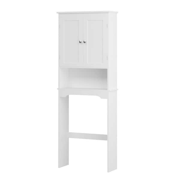 24.80 in. W x 65.98 in. H x 9.00 in. D Rectangular White Over Toilet Wood Storage Cabinet, Bathroom Space Saver Shelf