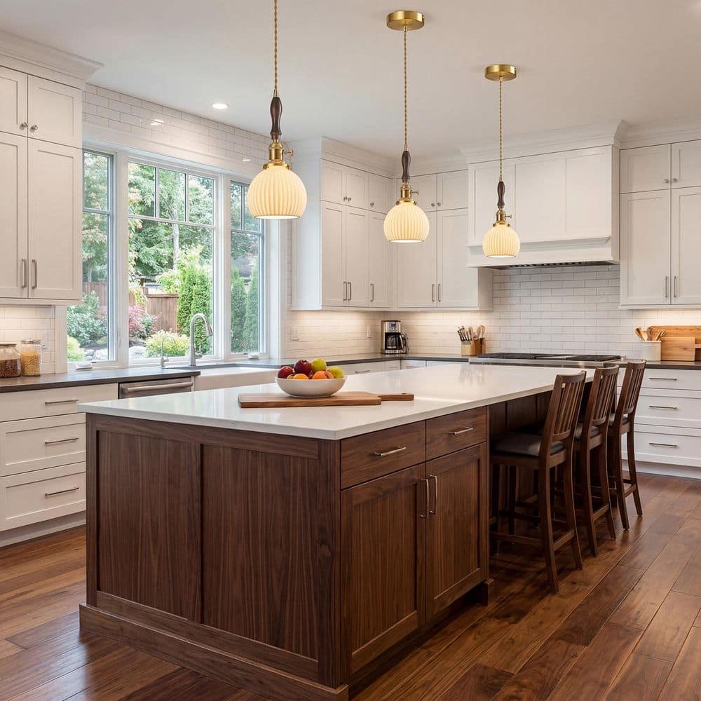 Home Lighting 60W 1Light White C1-Pack Modern Striped Ceramic Pendant Light Walnut Wood Hanging Light for Kitchen Island price history on PriceWatchPro