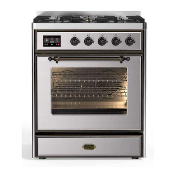 Majestic II 30 in. Single Oven Dual Fuel Range with 5 Sealed Burners, Glass Door, Burnished Trim in Stainless Steel