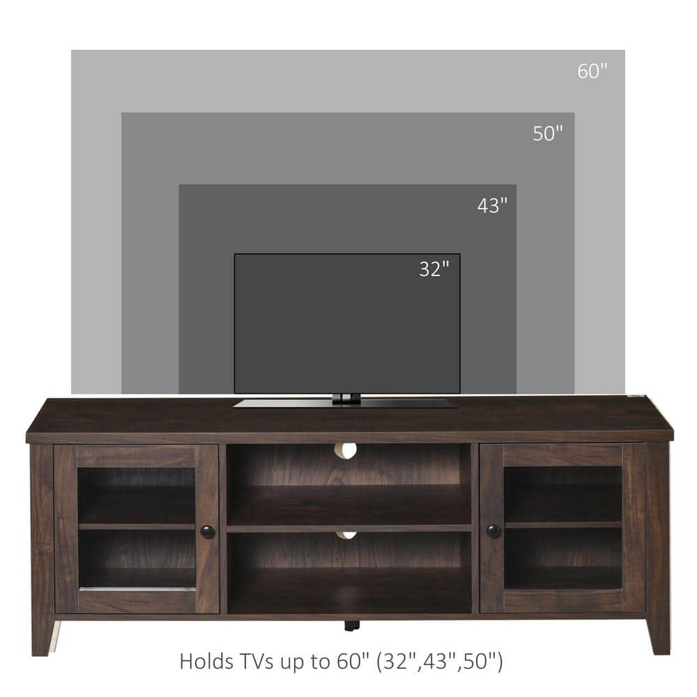 Modern Coffee Brown Wood TV Stand with Shelves and Cabinets