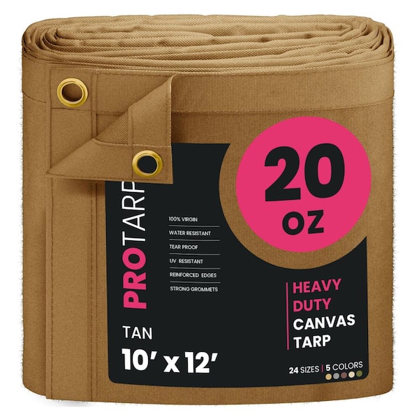 Extreme Heavy Duty 20 OZ Water Resistant Canvas Tarp, UV Resistant Tarpaulin Cover Tan 10X12