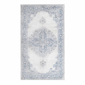 Demelza Blue 7 ft. 6 in. x 9 ft. 6 in. Modern Farmhouse Oriental Medallion Polyester Indoor Area Rug