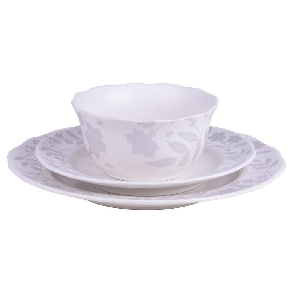 Elegant Floral White Porcelain 12-Piece Dinnerware Set