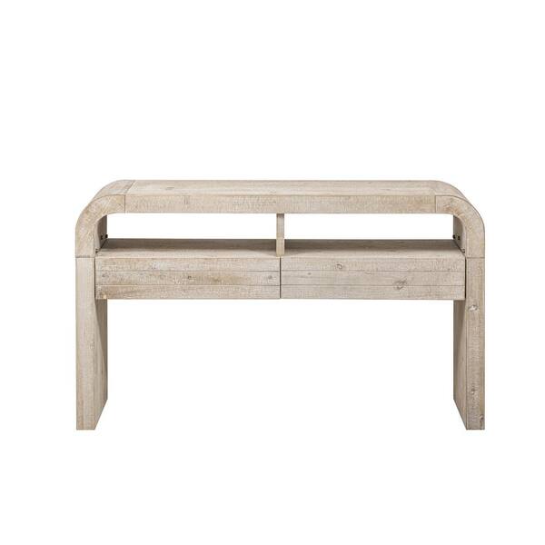 52 in. Natural Wood Console Table with Shelves & Drawers