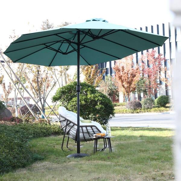 evergreen patio umbrella 14.8 ft. Extra Large Patio Umbrella Rectangular Double-Sided Outdoor  Umbrella with Crank in Light Green UUW640140334