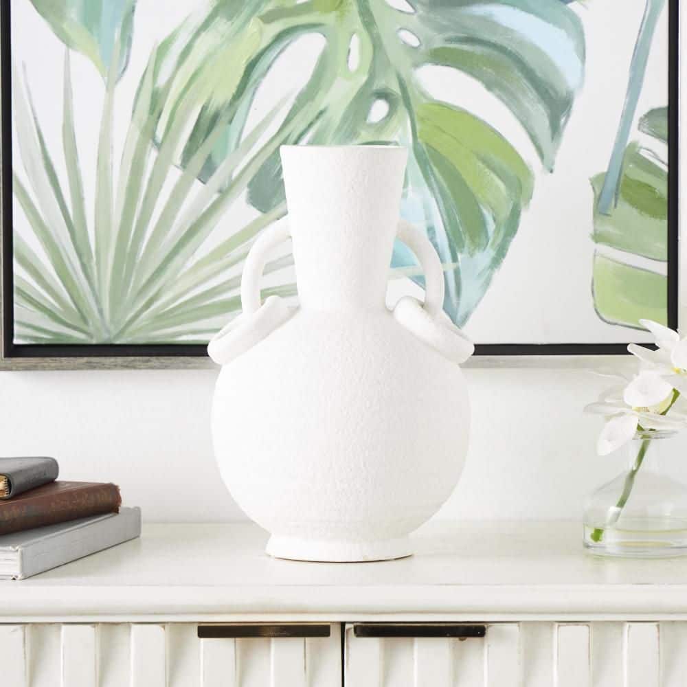 Litton Lane 13 in. Cream Textured Ceramic Decorative Vase with