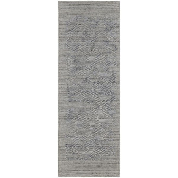 2 ft. x 8 ft. Blue, Gray Abstract Runner Rug
