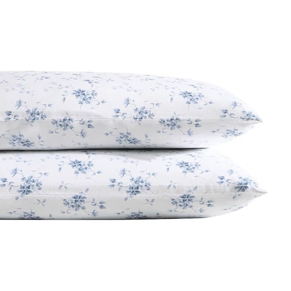 Laura Ashley Garden Muse 2-Piece Blue Cotton Standard Pillowcase