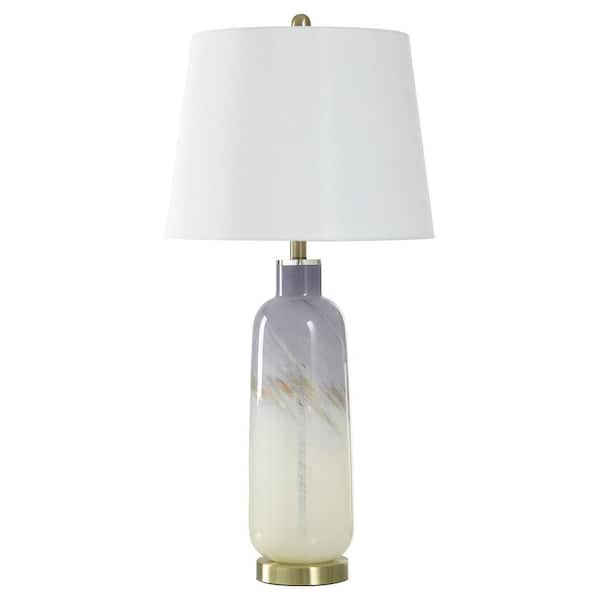 Cream, Lavender, Rose Gold Sparkle Table Lamp with White Linen Shade 33 in.