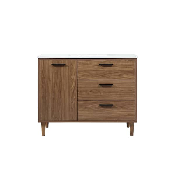 Unbranded Timeless Home 42 in. W x 22 in. D x 34 in. H Bath Vanity in Walnut Brown with Ivory White Engineered Stone Top