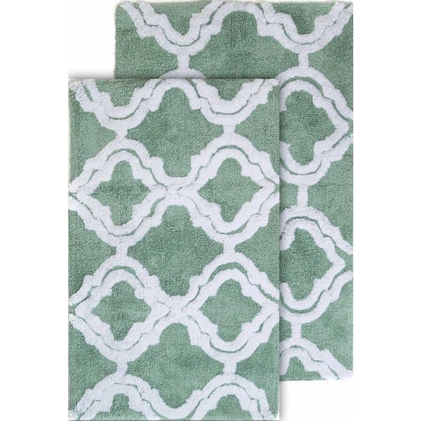 Chesapeake Merchandising Double Quatrefoil Subtle Green 2 ft. x 3 ft. 4 in. 2-Piece Bath Rug Set