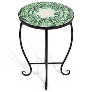 14 in. Large Green Steel Accent Table Plant Stand with Curved Legs
