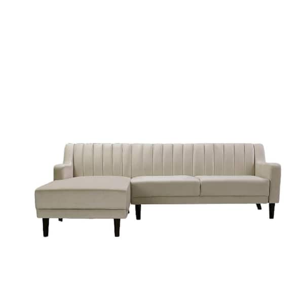 US Pride Furniture Sonia 2 Piece Cream Velvet 3 Seats Left Facing Sectional Sofa with Removable Cushions
