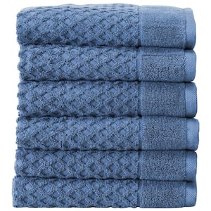 Blue Striped 100% Cotton Textured Hand Towel (Set of 6)