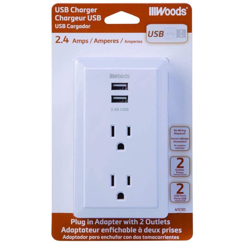 White Tamper Resistant Wall Outlet with 2 USB Ports