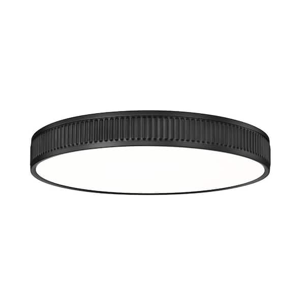 Stari 20.75 in. Matte Black Integrated LED 1 Light Flush Mount with Frosted Acrylic Shade