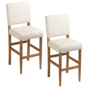 Brax Bar Height 28 Stool Natural White Sand, with Upholstered Back and Wood Base - Set of 2