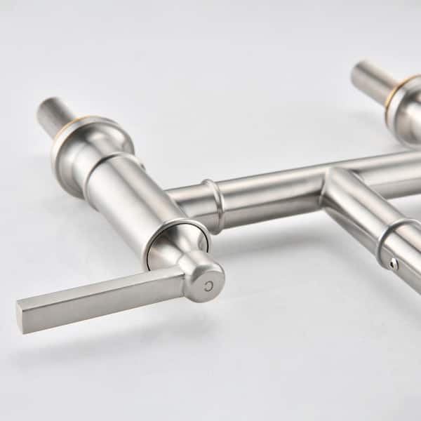 Double Handle Bridge Kitchen Faucet with Side Spray in Brushed Nickel