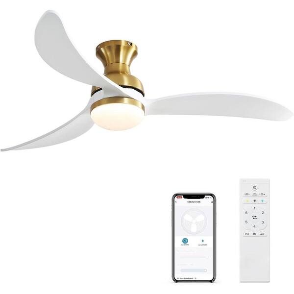 Unbranded 52 in. Smart Indoor Gold Ceiling Fan with Light, Dimmable, Quiet Reversible DC Motor, 3 Wood Blades and Remote