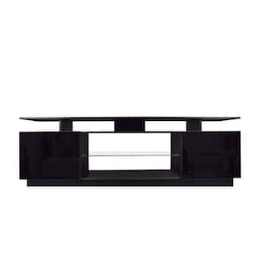 71 in. Modern Black TV Stand with RGB Light Fits TV's up to 80 in. with 2 Storage Cabinet with Open Shelves