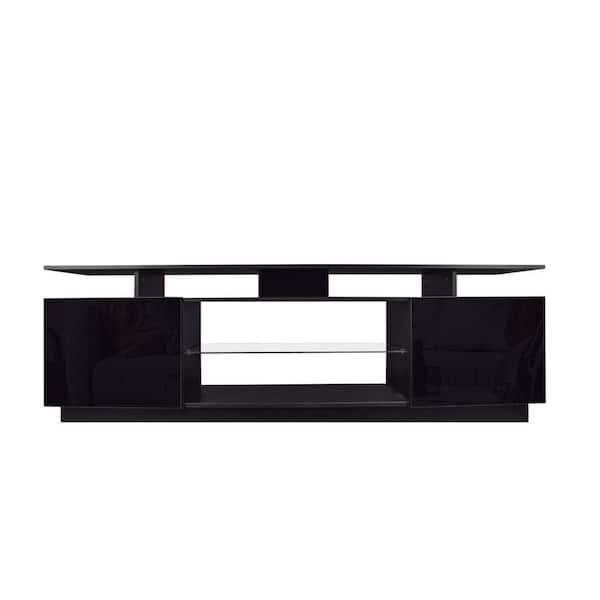 Unbranded 71 in. Modern Black TV Stand with RGB Light Fits TV's up to 80 in. with 2 Storage Cabinet with Open Shelves