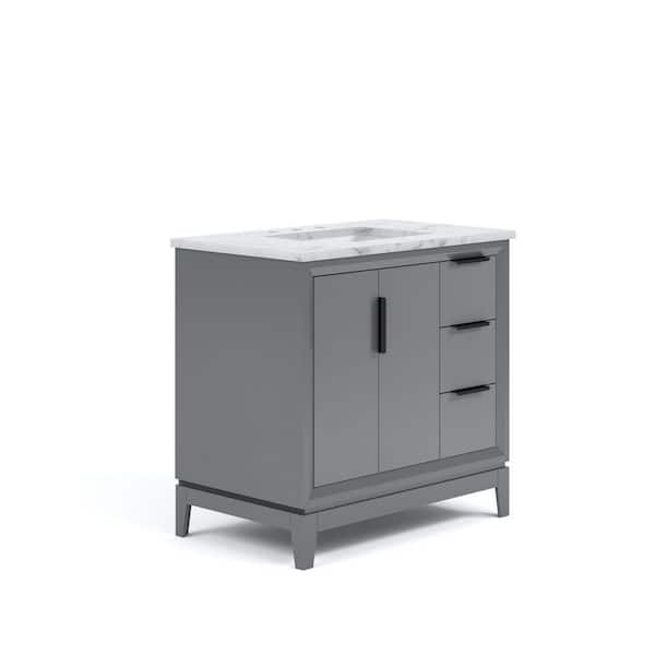 Elizabeth Collection 36 in. Bath Vanity in Cashmere Grey With Vanity Top in Carrara White Marble - Vanity Only