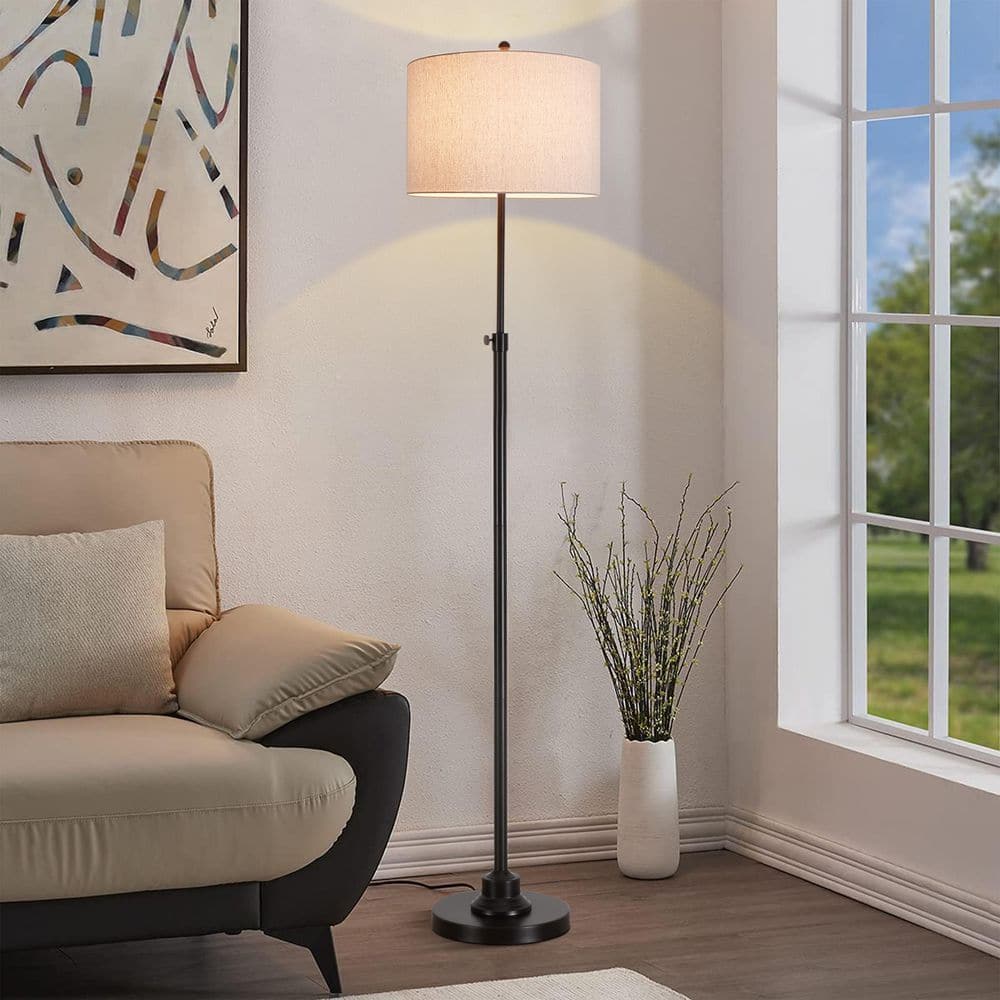 Bronze Adjustable 63.5" Floor Lamp with Fabric Shade