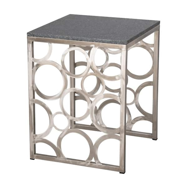 Emissary 17 in. L x 17 in. W x 22 in. H Flat Rings Stainless Steel Metal Stool with Black Granite Top