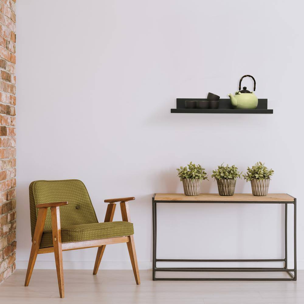 Coastal Charm 24" Black Wood Floating Ledge Shelf