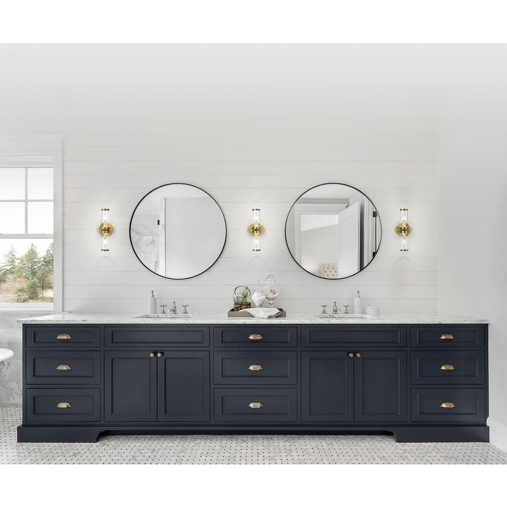 Natural Brass and Clear Glass Cylinder Wall Sconce