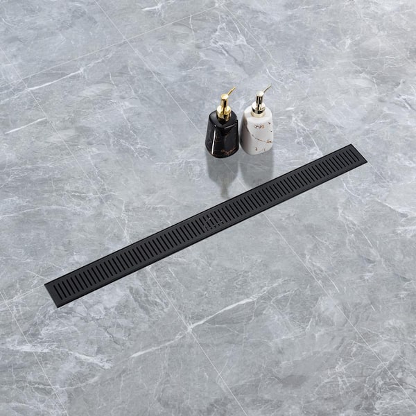 32 in. Stainless Steel Linear Shower Drain with Square Pattern Drain Cover in Matte Black