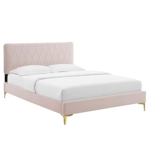 MODWAY Phillipa Pink Performance Velvet Full Platform Bed