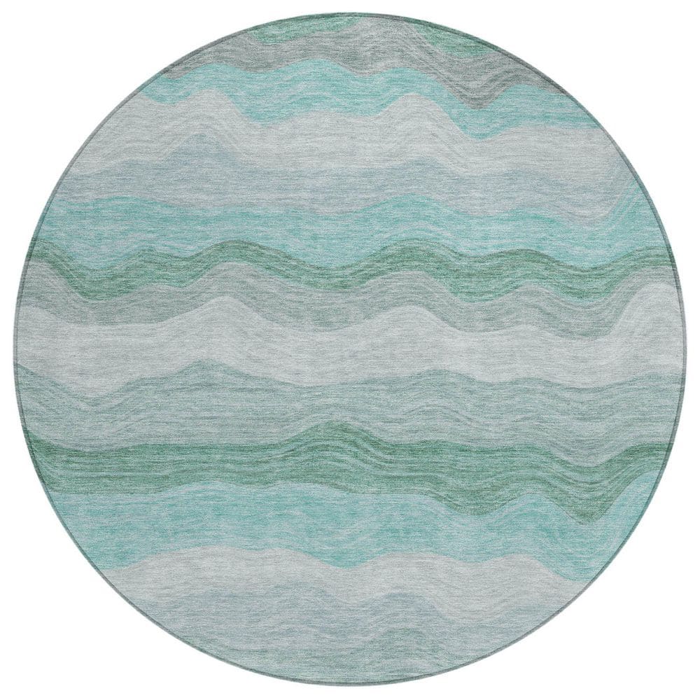 Chantille Machine Washable Indoor/Outdoor Abstract ACN2397 Teal 8 ft. x 8 ft. Round Rug price history on PriceWatchPro
