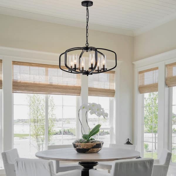 TinHon 6-Light Black Modern Chandelier with Clear Glass Shades