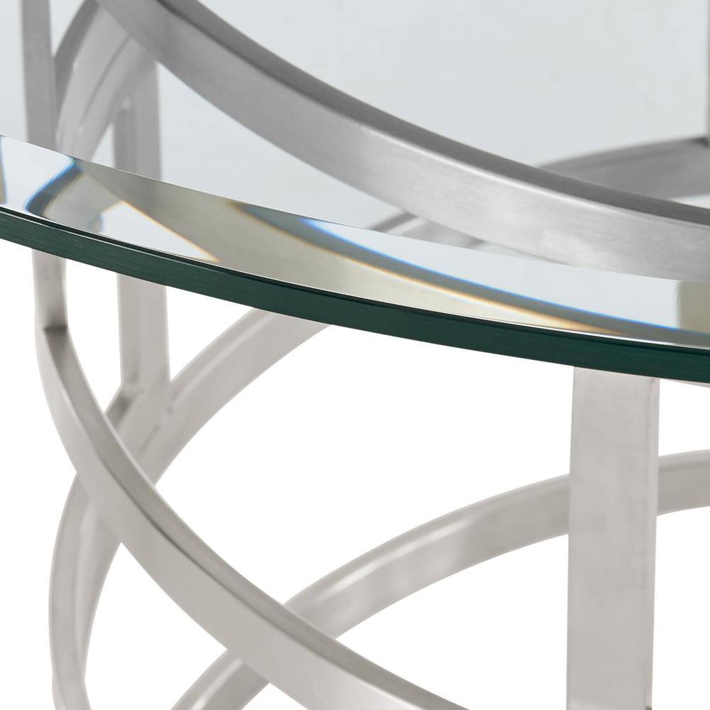 Diaz 48" Round Glass Dining Table with Stainless Steel Base