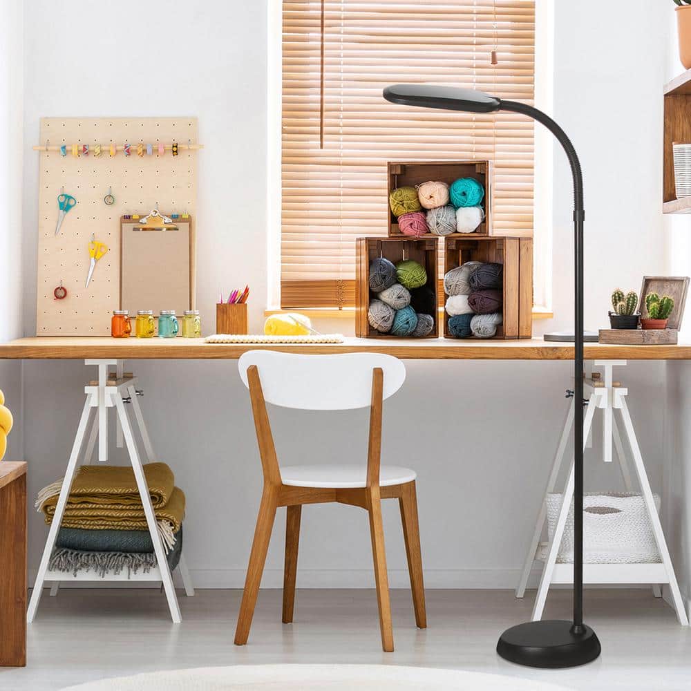 Jet Black Adjustable LED Floor Lamp with Gooseneck
