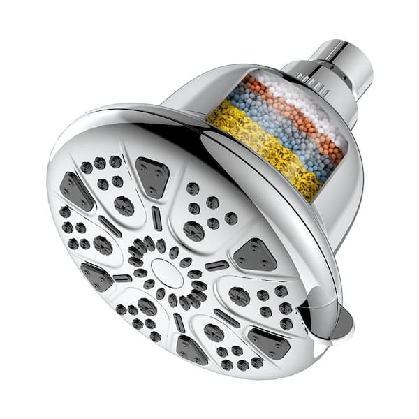 7-Spray Patterns with 1.8 GPM 5 in. Wall Mount High Pressure Filtered Rain Fixed Shower Head in Chrome