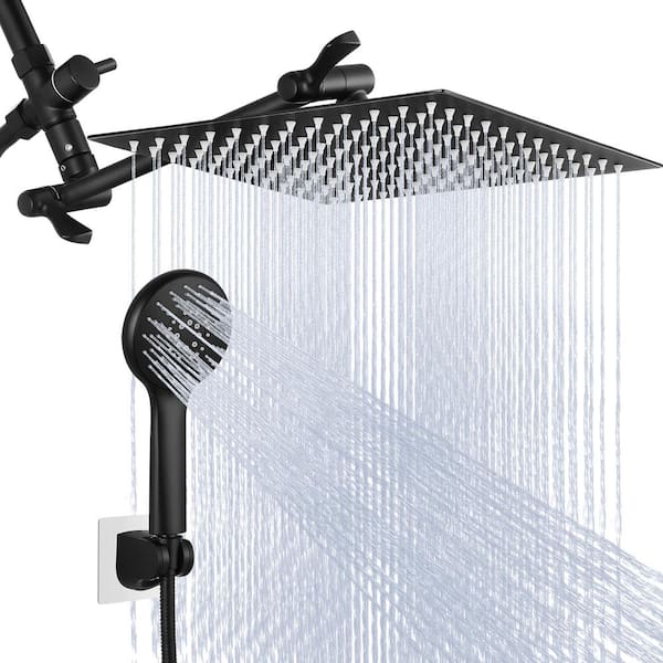 AKLFGN 8-spray Patterns 12 in. Wall Mount Dual Shower Head and Handheld Shower Head 2.2 GPM with Waterfall in Matte Black