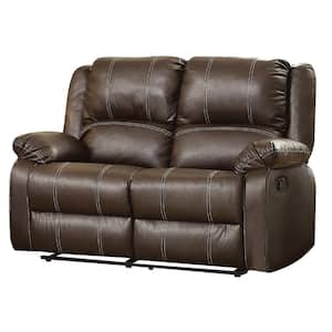 Zuriel 37 in. Brown PU Faux Leather 2-Seats Loveseats with Motion