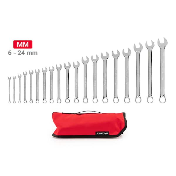 TEKTON 6 - 24 mm Combination Wrench Set with Pouch (19-Piece