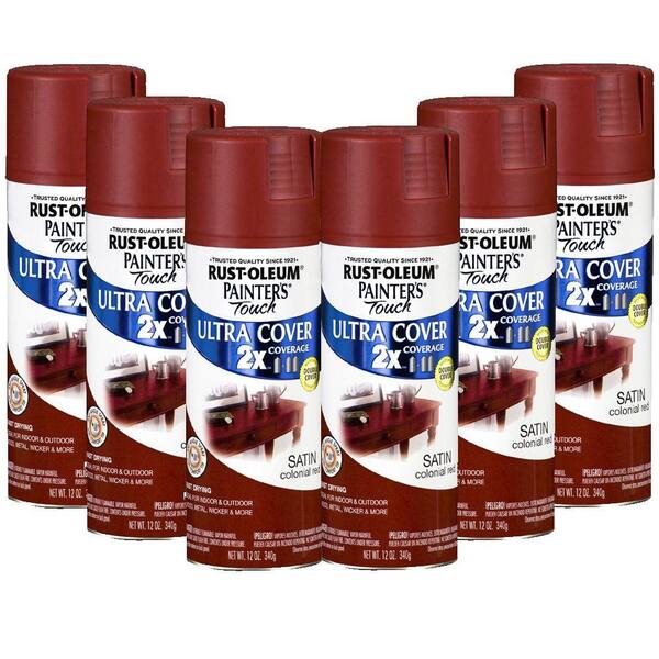 Rust-Oleum 2X Painter's Touch 12 oz. Satin Colonial Red Spray Paint (6-Pack)-DISCONITNUED-DISCONTINUED