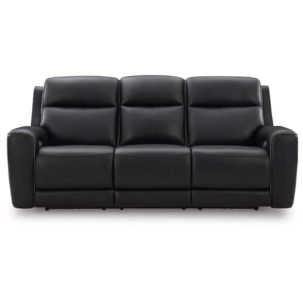 5Z-Dreamlight 88 in. Track Arm Leather Match Rectangle Power Reclining Sofa with USB Ports in Black